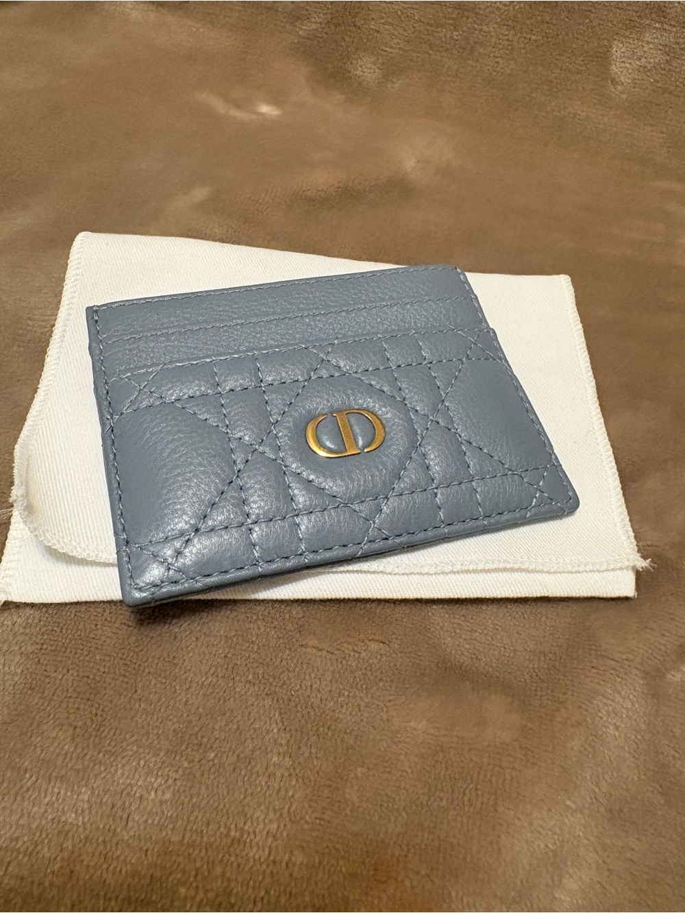 Dior Caro Calfskin Card holder in Cloud Blue
